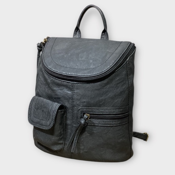 Stylish Dark Grey Vegan Leather Backpack Crossbody Bag GAL Brand - Picture 1 of 10